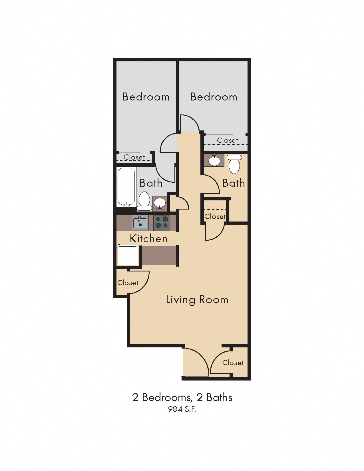 2 Bedroom 2 Bath 2D Floorplan 984 square feet_Southwest Village Apartments, Reno, NV 2 Bedroom 2 Bath 2D Floorplan 984 square feet_Southwest Village Apartments, Reno, NV